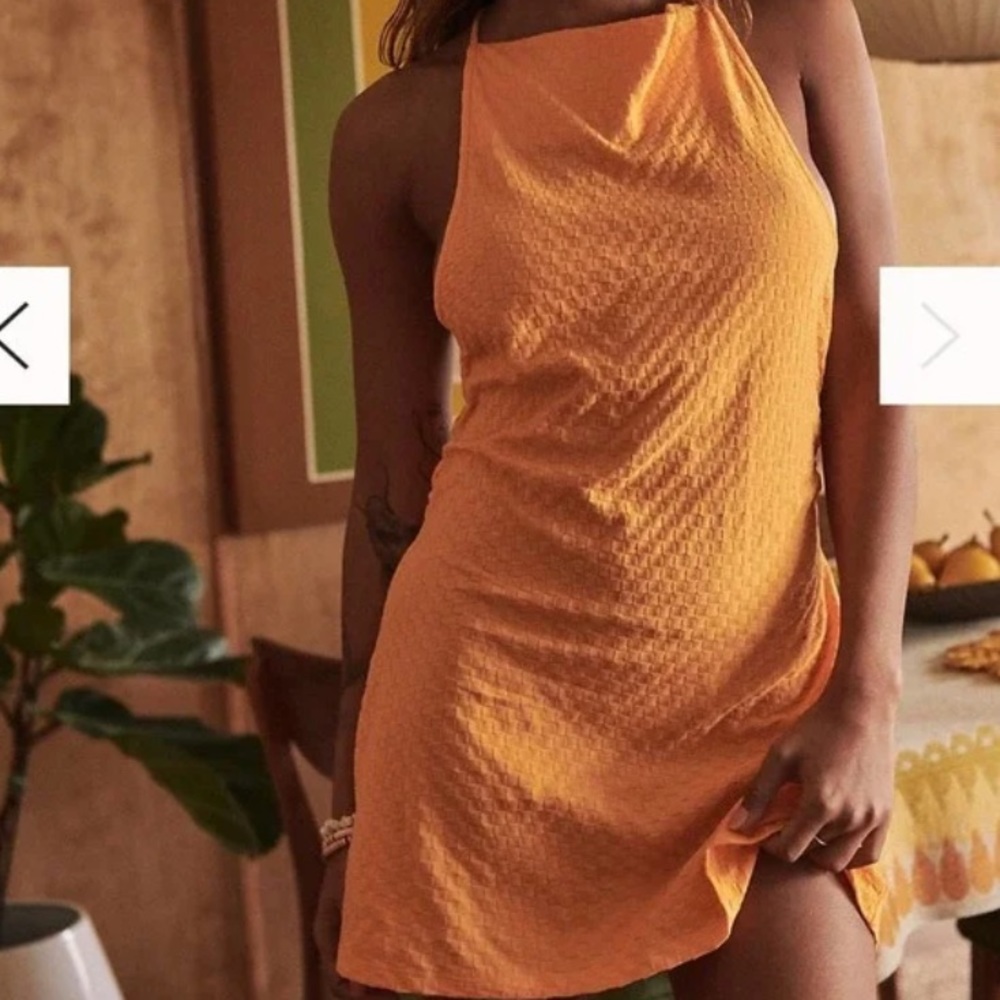 Free People Evelyn Orange Square Textured Open Back Mini Dress XL